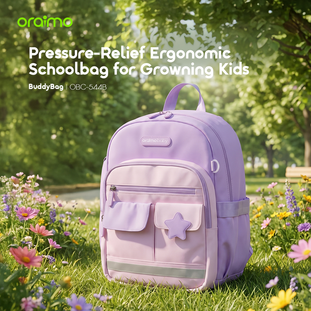oraimo kids school backpack buddybag obc-544b-lightpurple 01 pressure relief ergonomic schoolbag