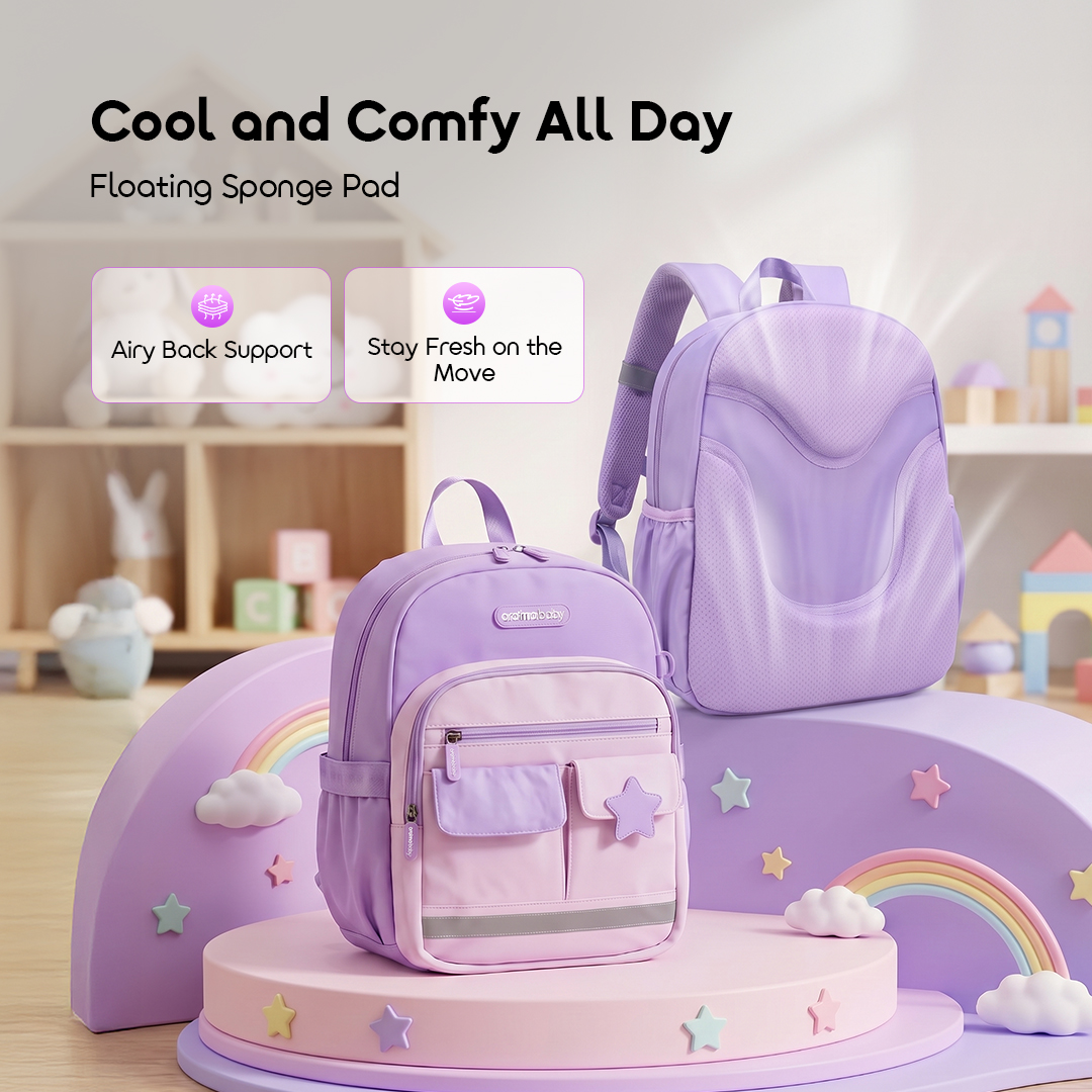 oraimo kids school backpack buddybag obc-544b-lightpurple 04 cool and comfy all day