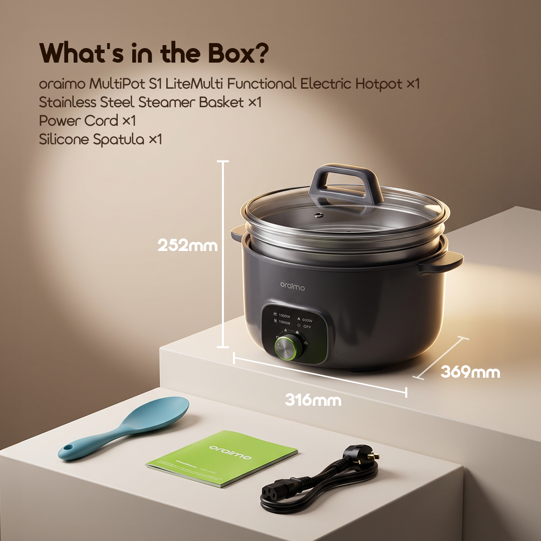 oraimo MultiPot S1 Lite 6L Energy Efficiency Electric Cooking Pot with Steamer