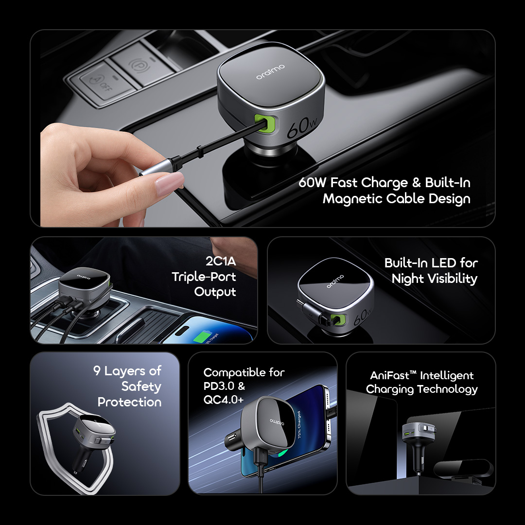 oraimo PowerDrive 60W Fast Charge Car Charger
