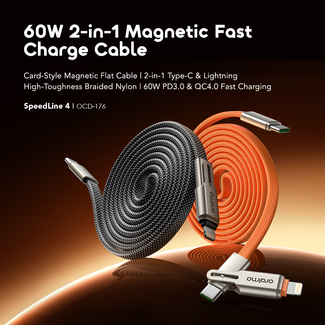 oraimo SpeedLine 4 Magnetic 2-IN-1 60W Fast Charge Cable
