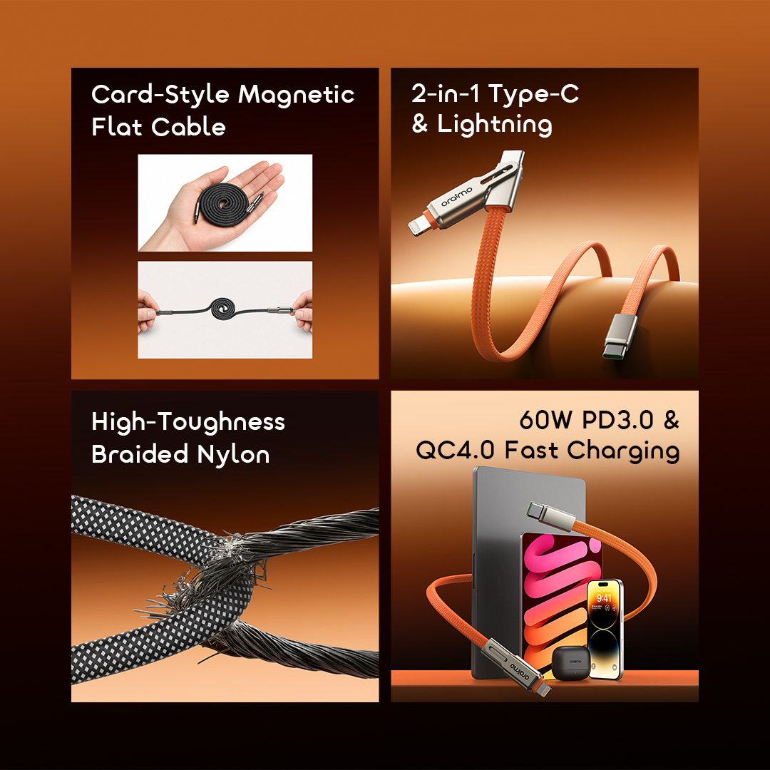 oraimo SpeedLine 4 Magnetic 2-IN-1 60W Fast Charge Cable
