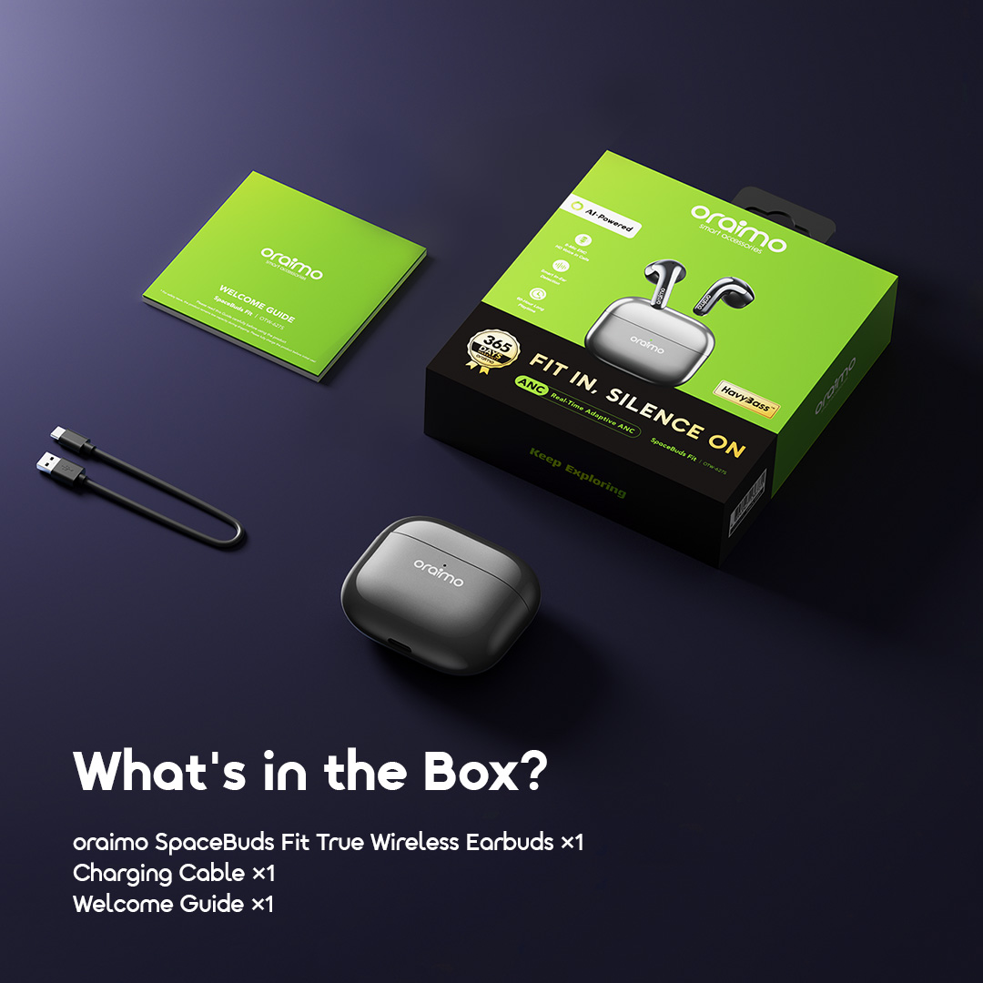 oraimo SpaceBuds Fit ANC Wireless Earbuds – 45dB Adaptive Noise Cancellation