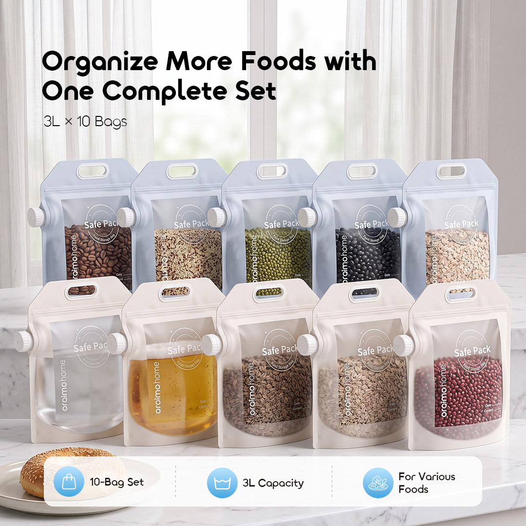 oraimo SafePack 3L Strong Sealing Food Storage Bag Set (10 Bags)