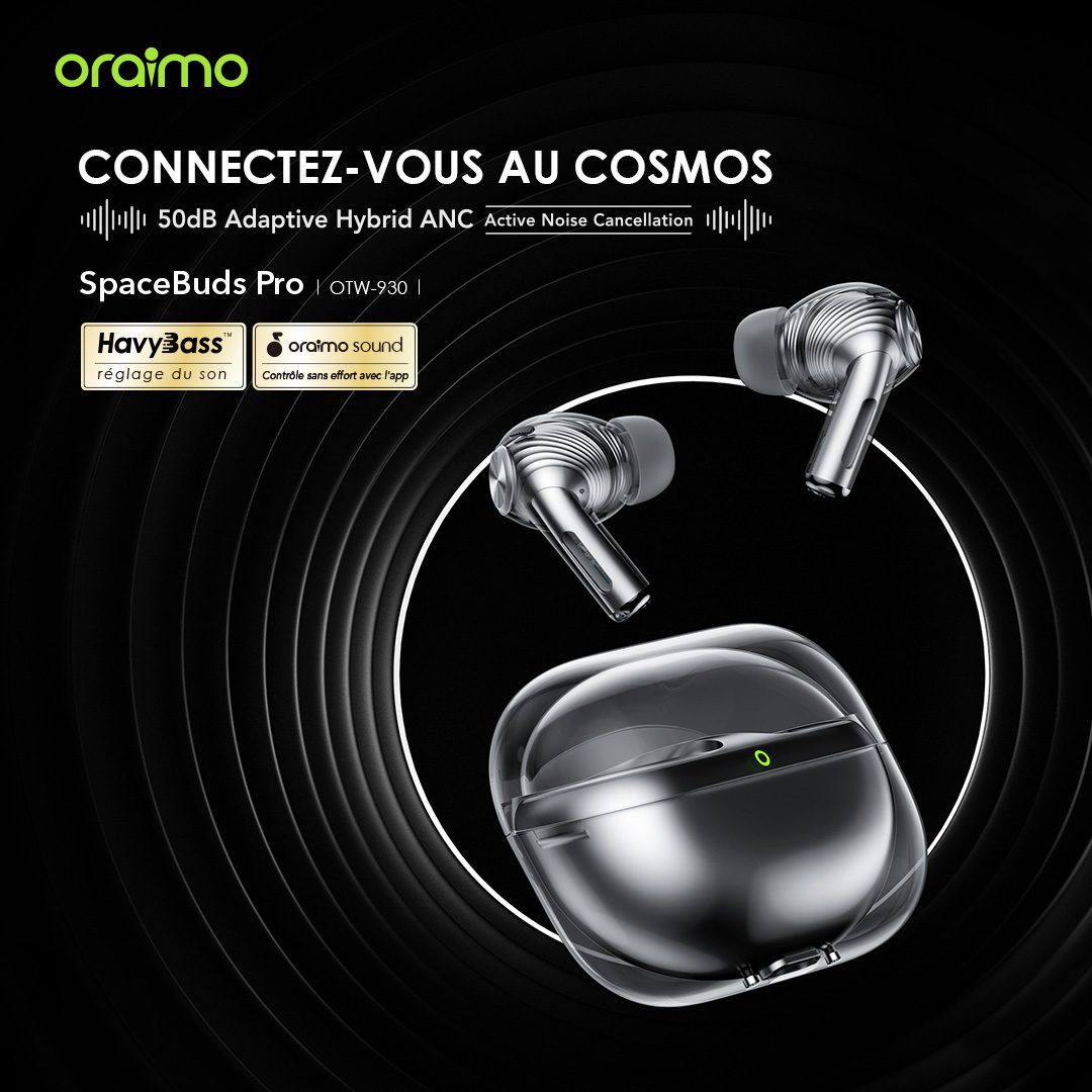 oraimo SpaceBuds Pro ANC hybride adaptatif Véritables écouteurs sans fil