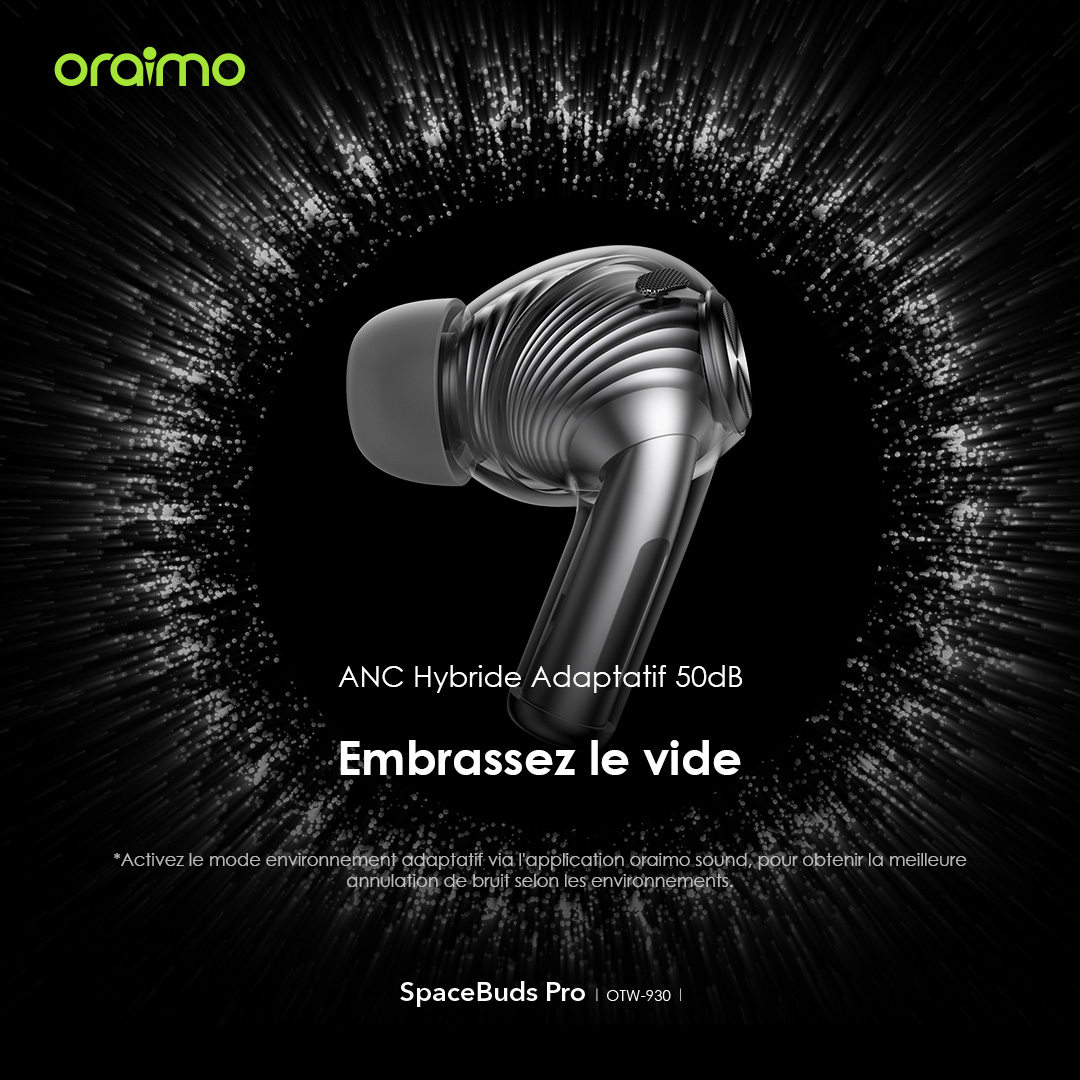 oraimo SpaceBuds Pro ANC hybride adaptatif Véritables écouteurs sans fil