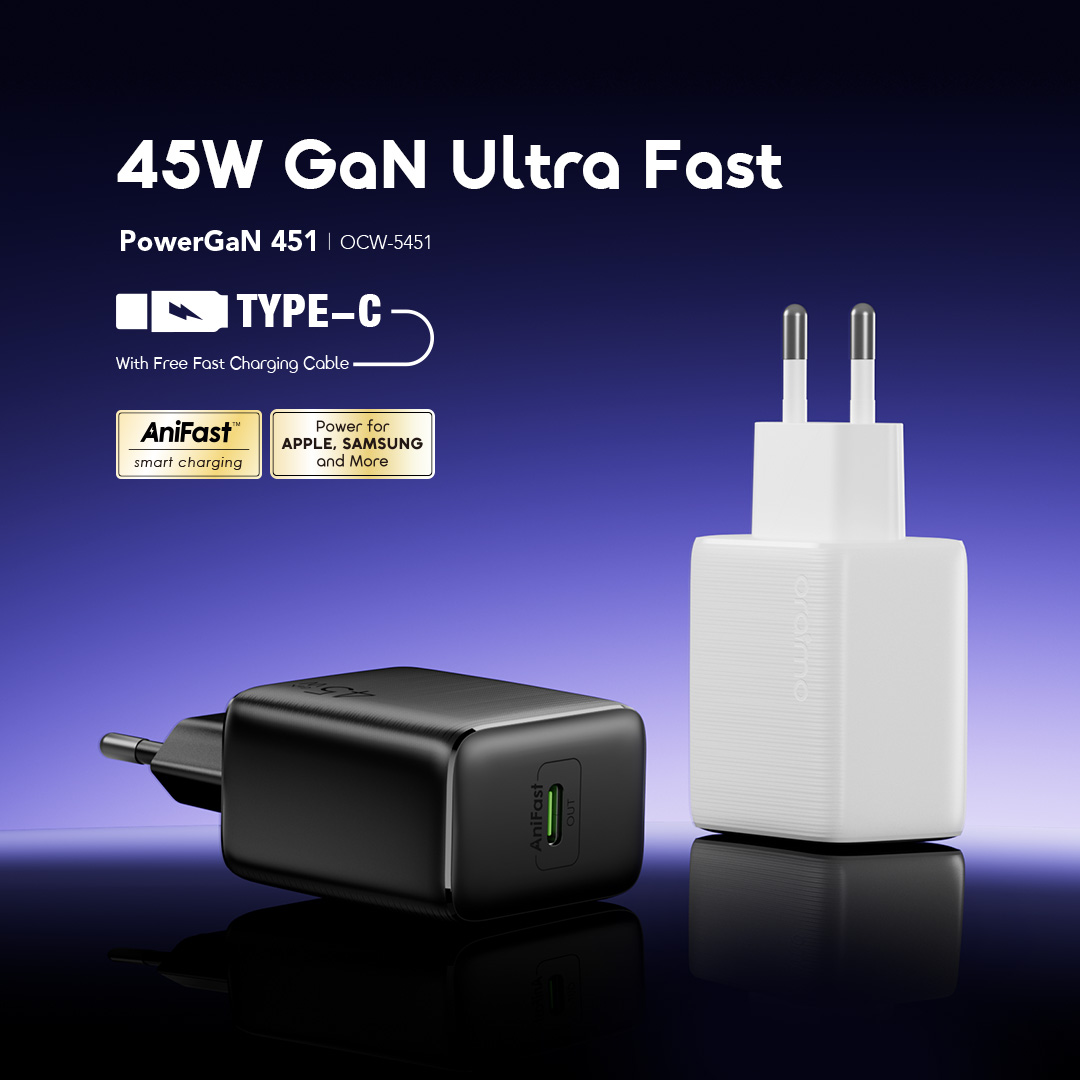 oraimo PowerGaN 451 45W Gan Ultra Fast Wall Charger OCW-5451E 1