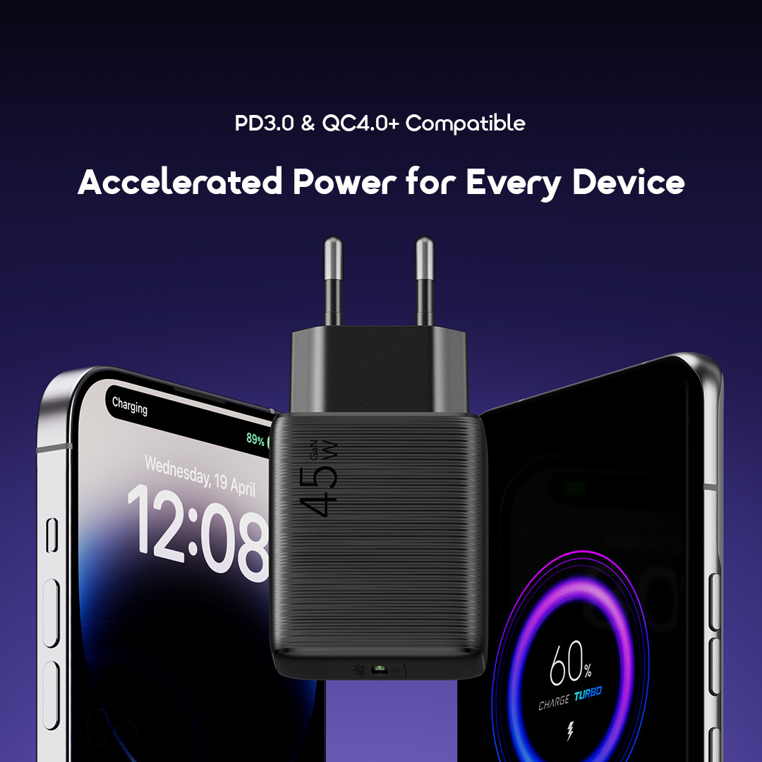 oraimo PowerGaN 451 45W Gan Ultra Fast Wall Charger OCW-5451E 4 PD3.0 & QC4.0+ Compatible