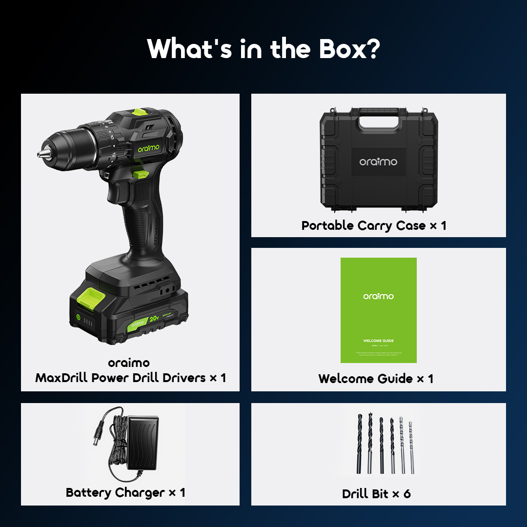 oraimo Power Drill Drivers MaxDrill OSH-010A 6 What's in the Box