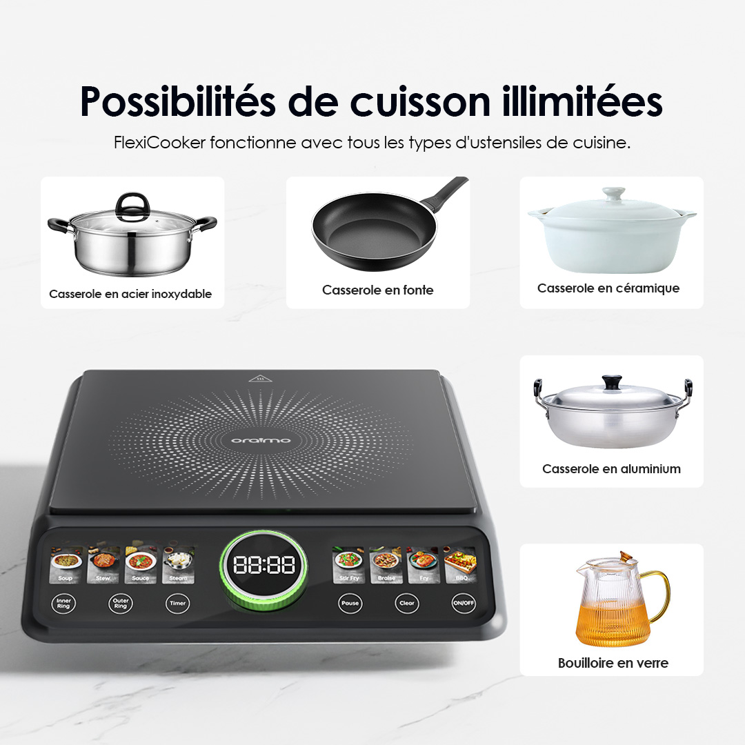 oraimo Flexi Cooker OCS 201A 3 Possibilités de cuisson illimitées