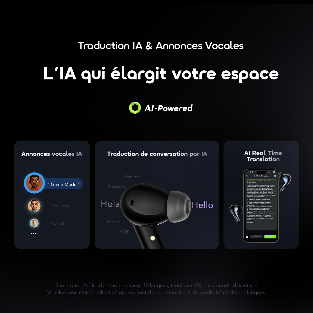 oraimo True Wireless Earbuds SpaceBuds2 OTW 631 6 AI Translation FR