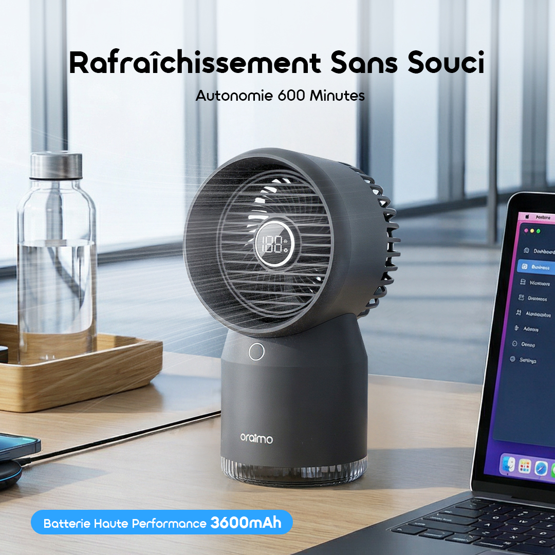 oraimo Desktop Fan Global ODF-502A 4 Cooling without Worry 600-Min Battery Life 3600mAh oraimo Desktop Fan Global ODF-502A 4 Cooling without Worry 600-Min Battery Life 3600mAh