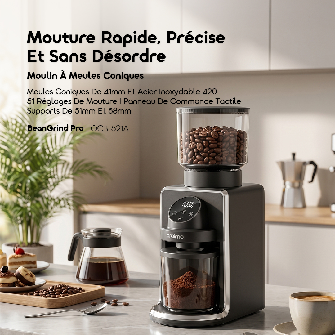 oraimo Conical Burr Grinder BeanGrind Pro OCB-521A 01 Fast, Precise Mess-Free Grinding oraimo Conical Burr Grinder BeanGrind Pro OCB-521A 01 Fast, Precise Mess-Free Grinding