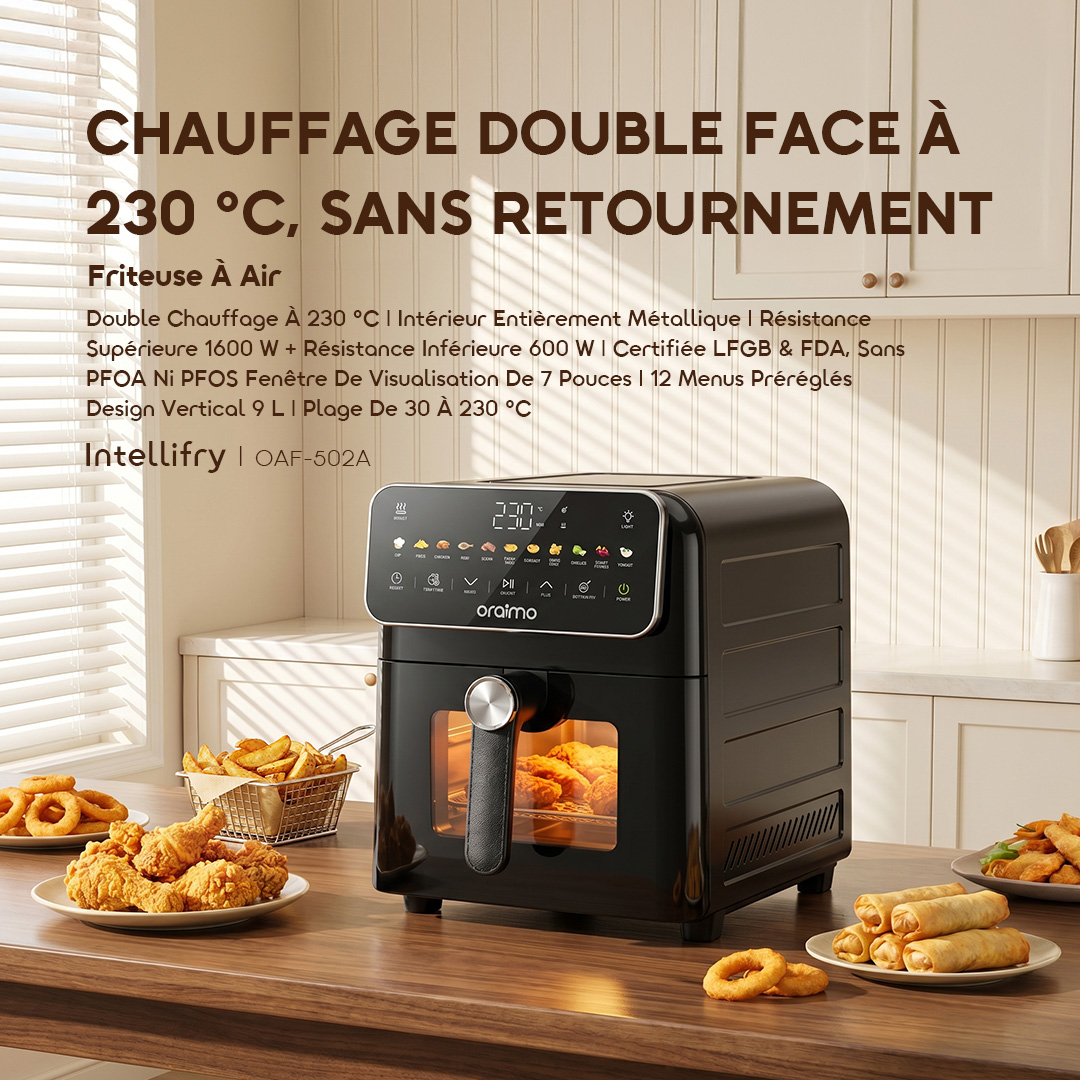 oraimo Air Fryer Intellifry OAF-502A-01 DUAL-SIDE HEATING AT 230°C, FLIP-FREE DESIGN