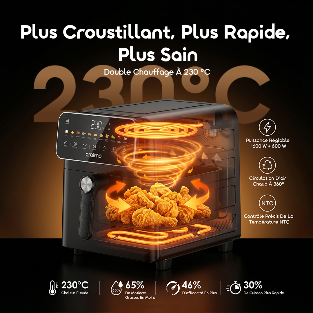 oraimo Air Fryer Intellifry OAF-502A-03 Crispy Faster, Healthier Cooking 230°C Dual Heat