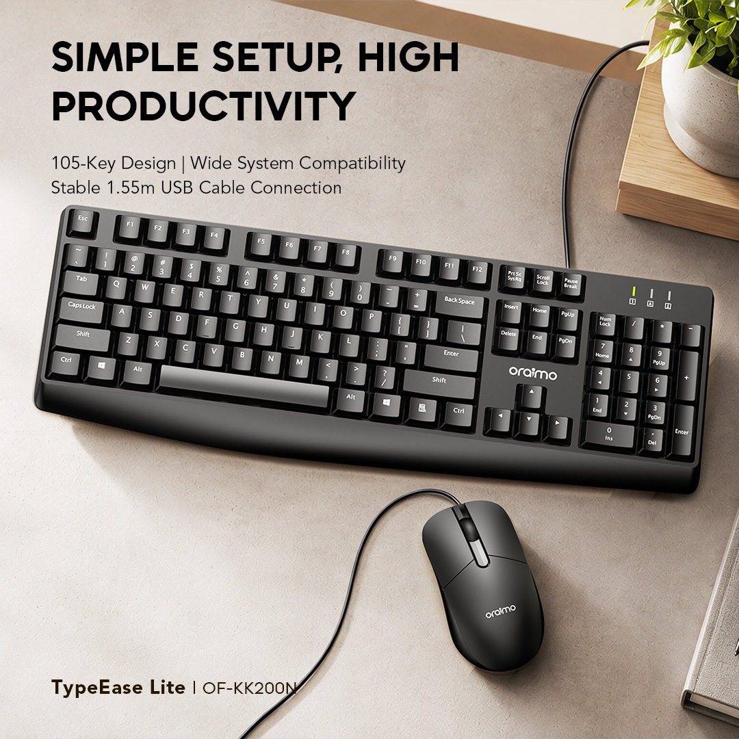 oraimo TypeEase Lite Wired Full- Key Design Keyboard Kit