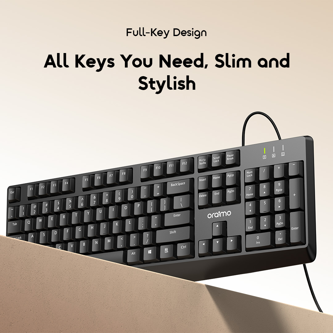 oraimo TypeEase Lite Wired Full- Key Design Keyboard Kit