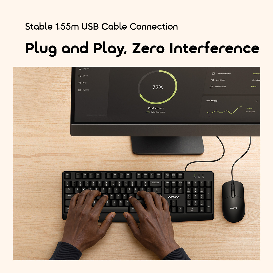 oraimo TypeEase Lite Wired Full- Key Design Keyboard Kit