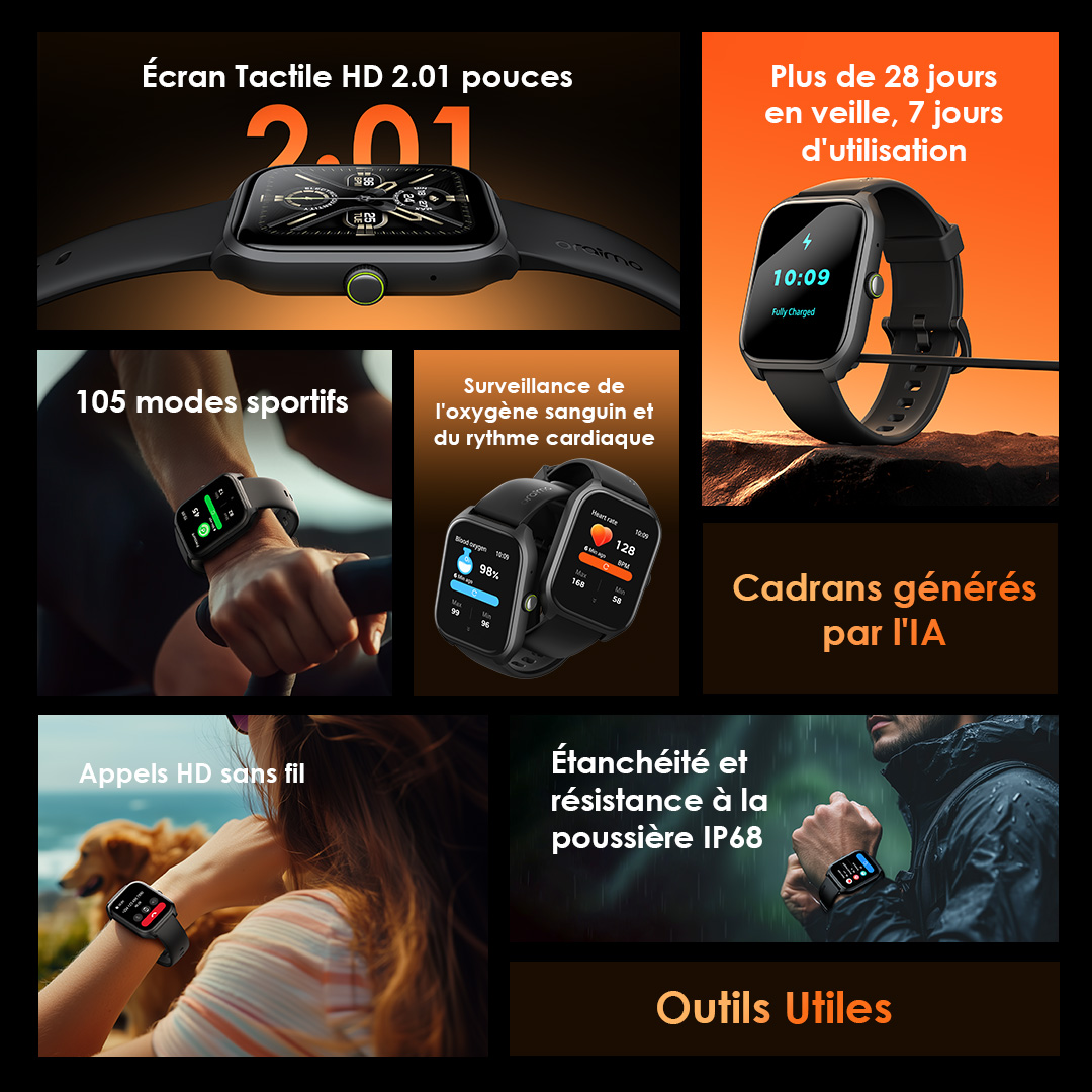 Oraimo Watch 5 Lite - Écran HD 2,01 pouces contrôle total