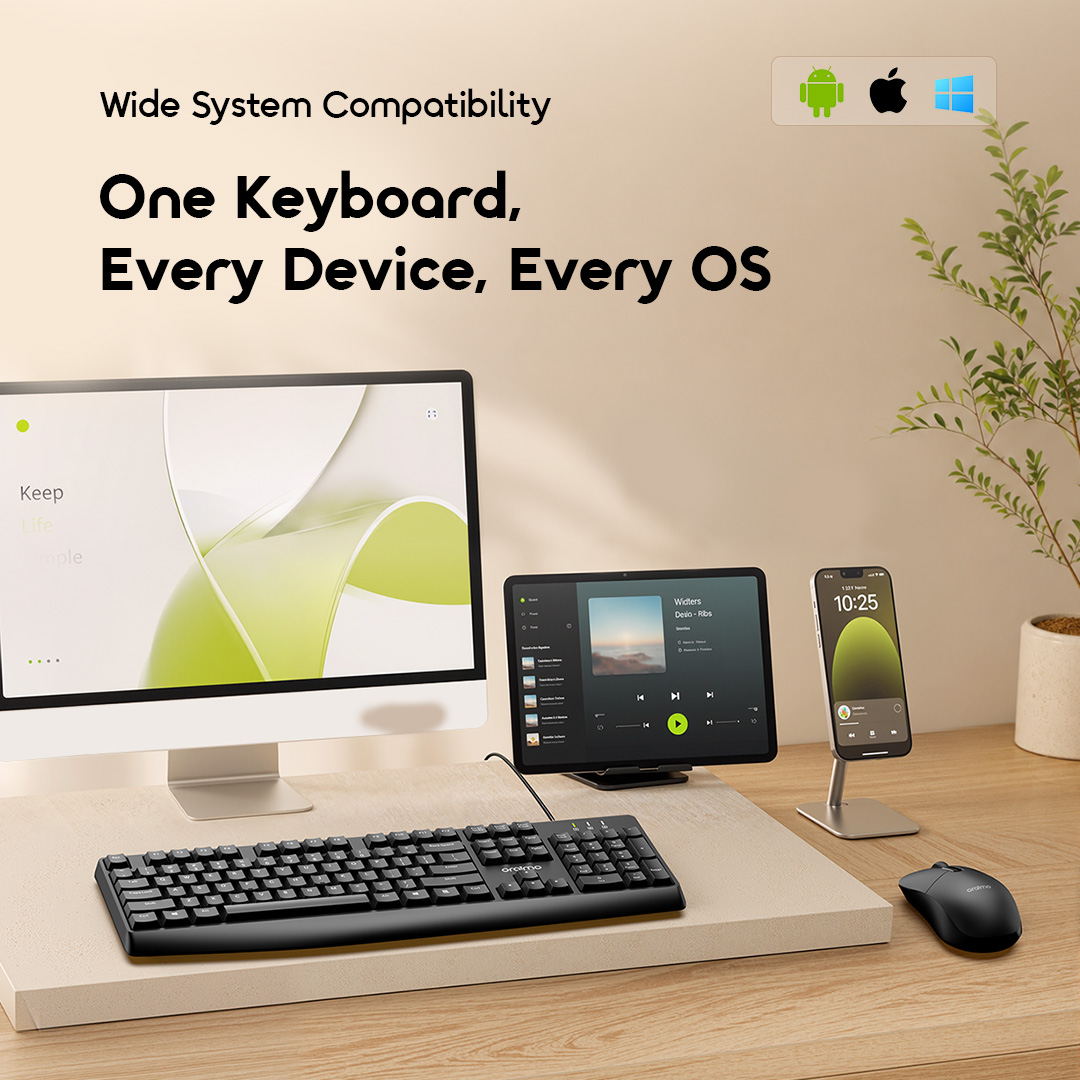 oraimo TypeEase Lite Wired Full- Key Design Keyboard Kit