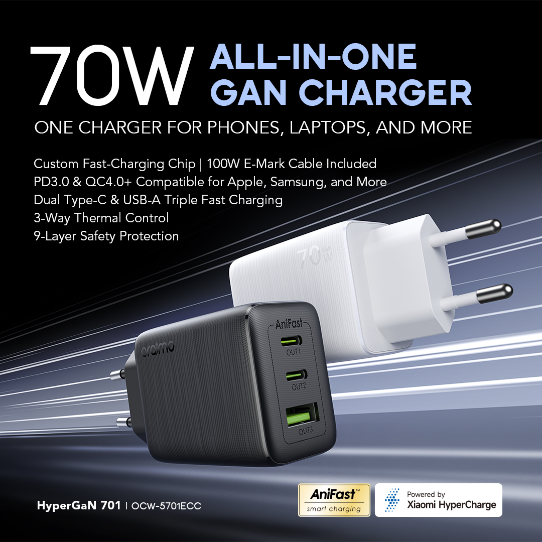 Chargeur Gan tout-en-un oraimo HyperGaN 701 OCW-5701E 01 70 W