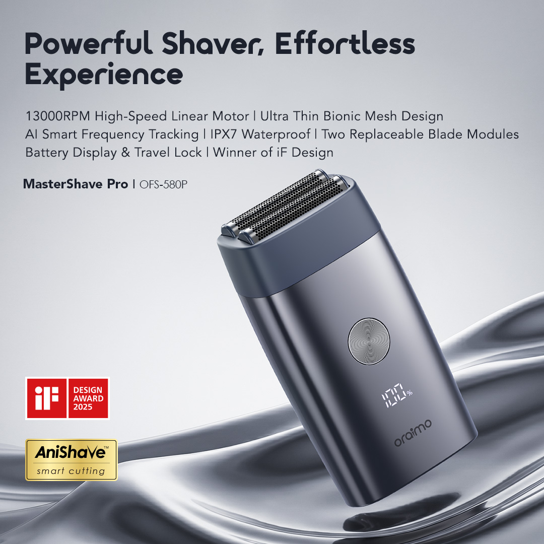 oraimo MasterShave Pro 2-in-1 Electric Shaver & Hair Clipper | 13000RPM, Ultra-Thin Bionic Foil
