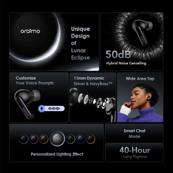 Features of oraimo SpaceBuds Hybrid ANC True Wireless Earbuds