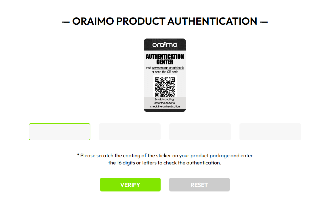 oraimo product verification using serial number code