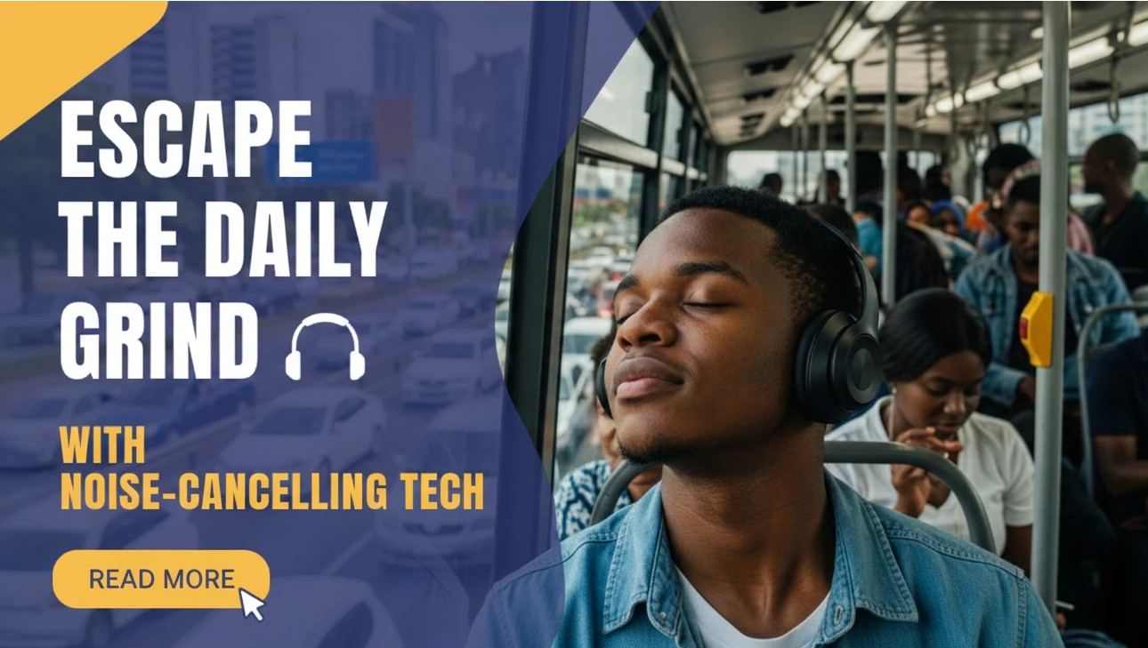 A young commuter wearing headphones on a crowded bus