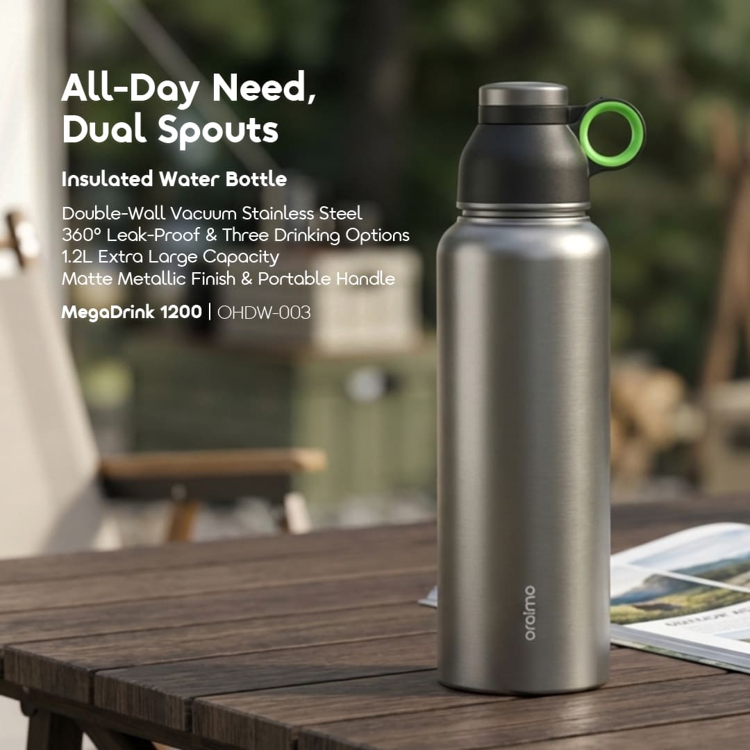 oraimo Insulated Water Bottle MegaDrink 1200 OHDW-003 01 All-Day Need, Dual Spouts