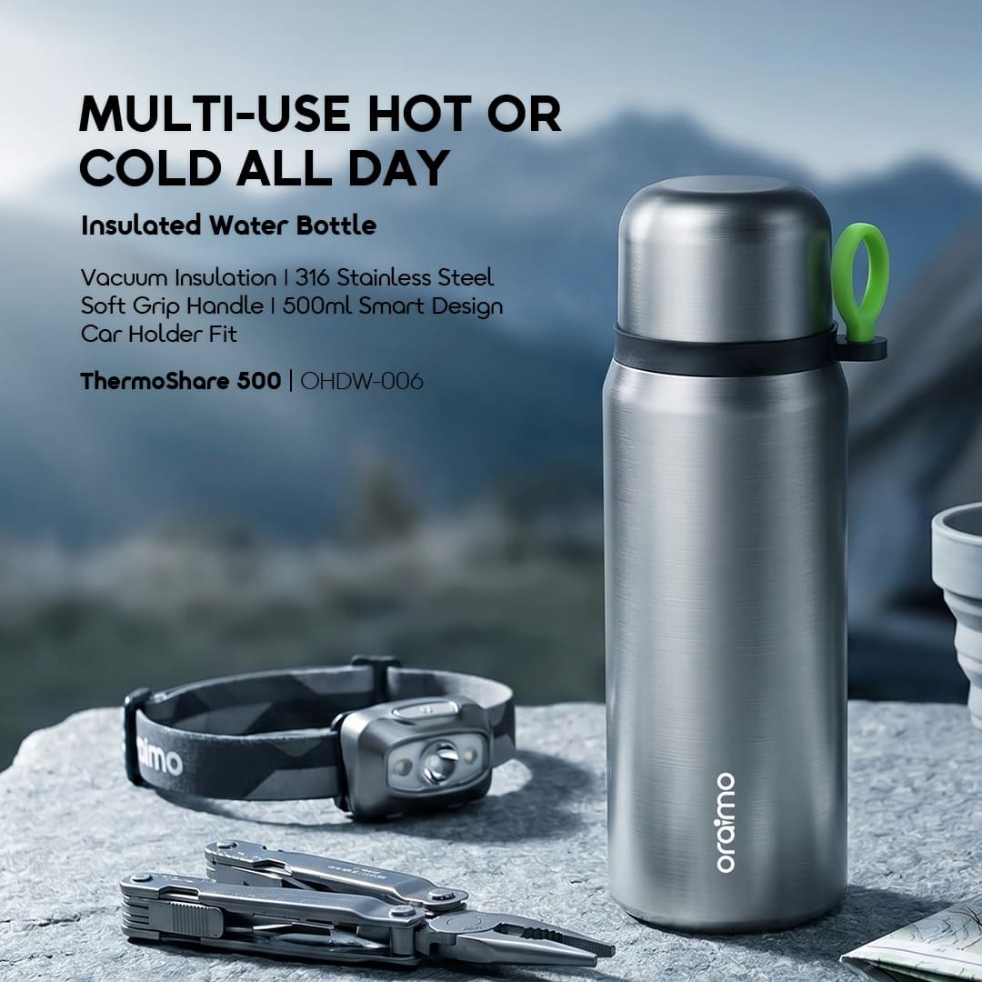 oraimo Insulated Water Bottle ThermoShare 500 OHDW-006 1 MULTI-USE HOT OR COLD ALL DAY