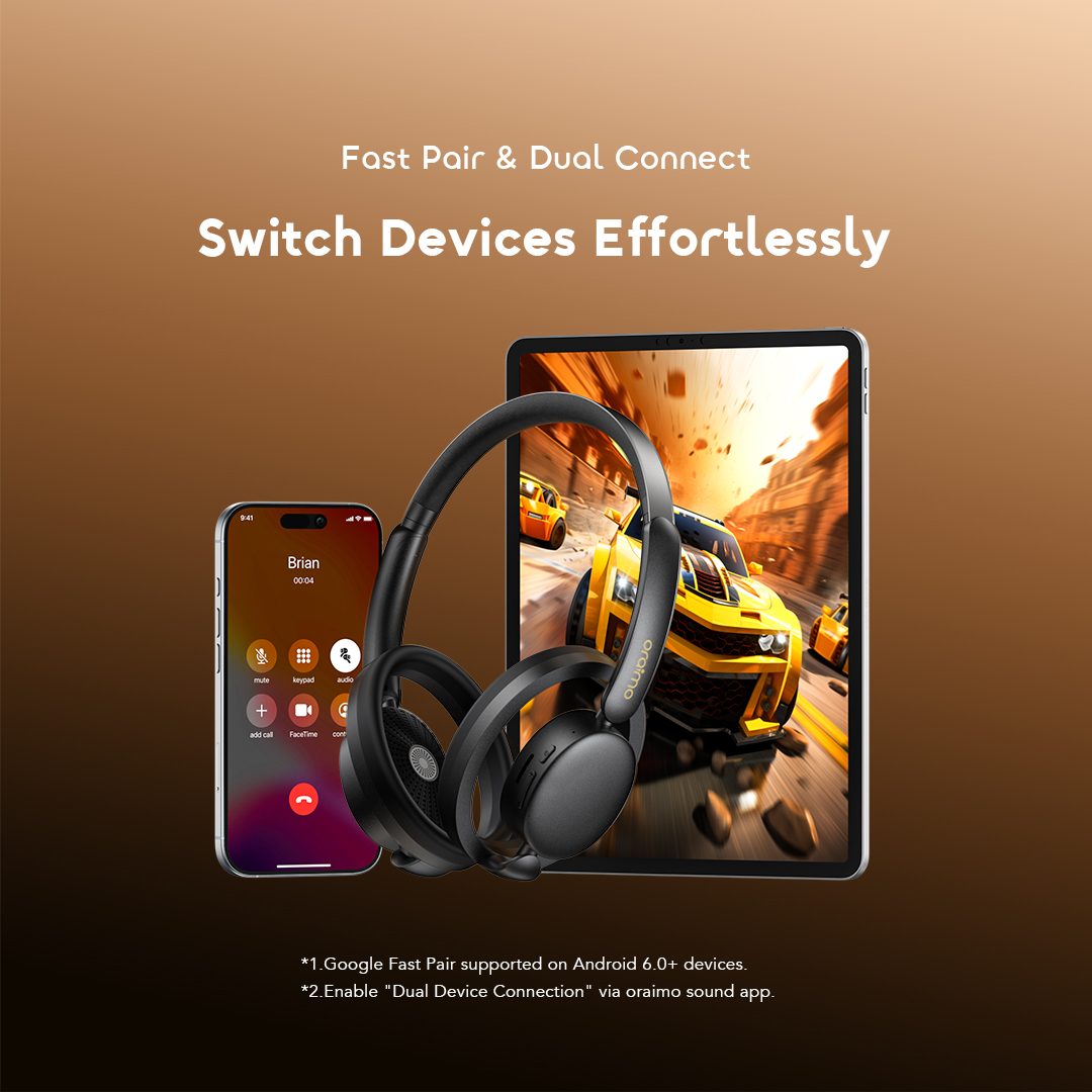 oraimo Open-Ear Wireless Headphones OpenLoop OPN-670N 07 Fast Pair & Dual Connect Switch Devices Effortlessly