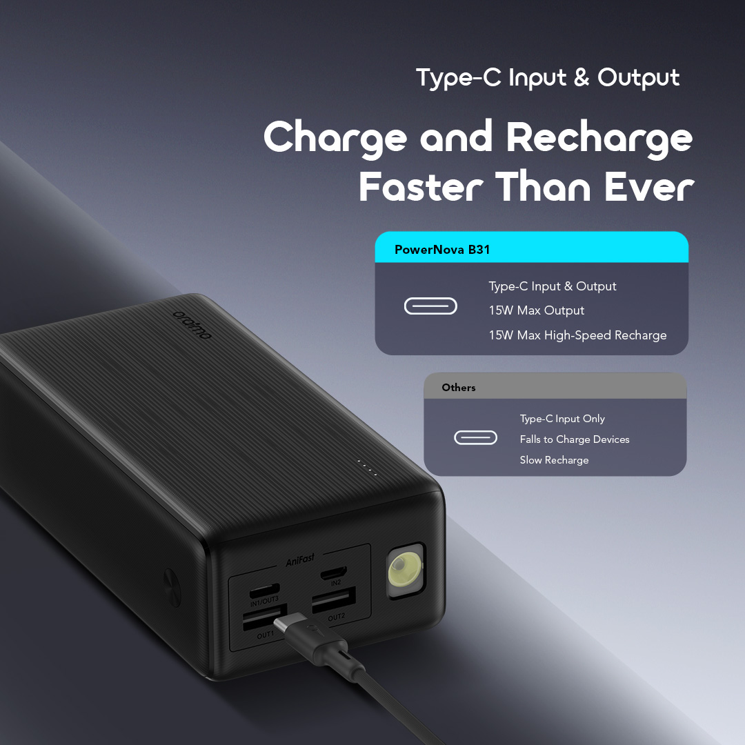 oraimo 30000mAh Power Bank PowerNova B31 OPB-1302 05 Type-C Input & Output Dual Port Advantage