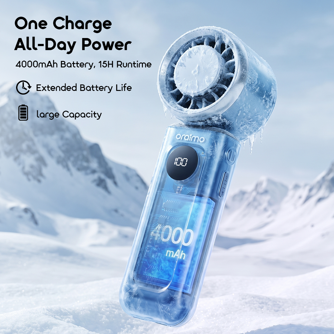 oraimo Handheld Fan TurboFan OHF-503A 05 4000mAh Battery 15H Runtime oraimo Handheld Fan TurboFan OHF-503A 05 4000mAh Battery 15H Runtime