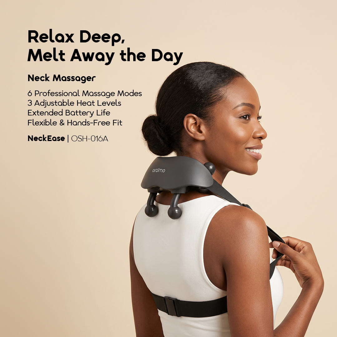 oraimo NeckEase Neck & Shoulder Massager – 3 Heat Levels & Hands-Free Fit