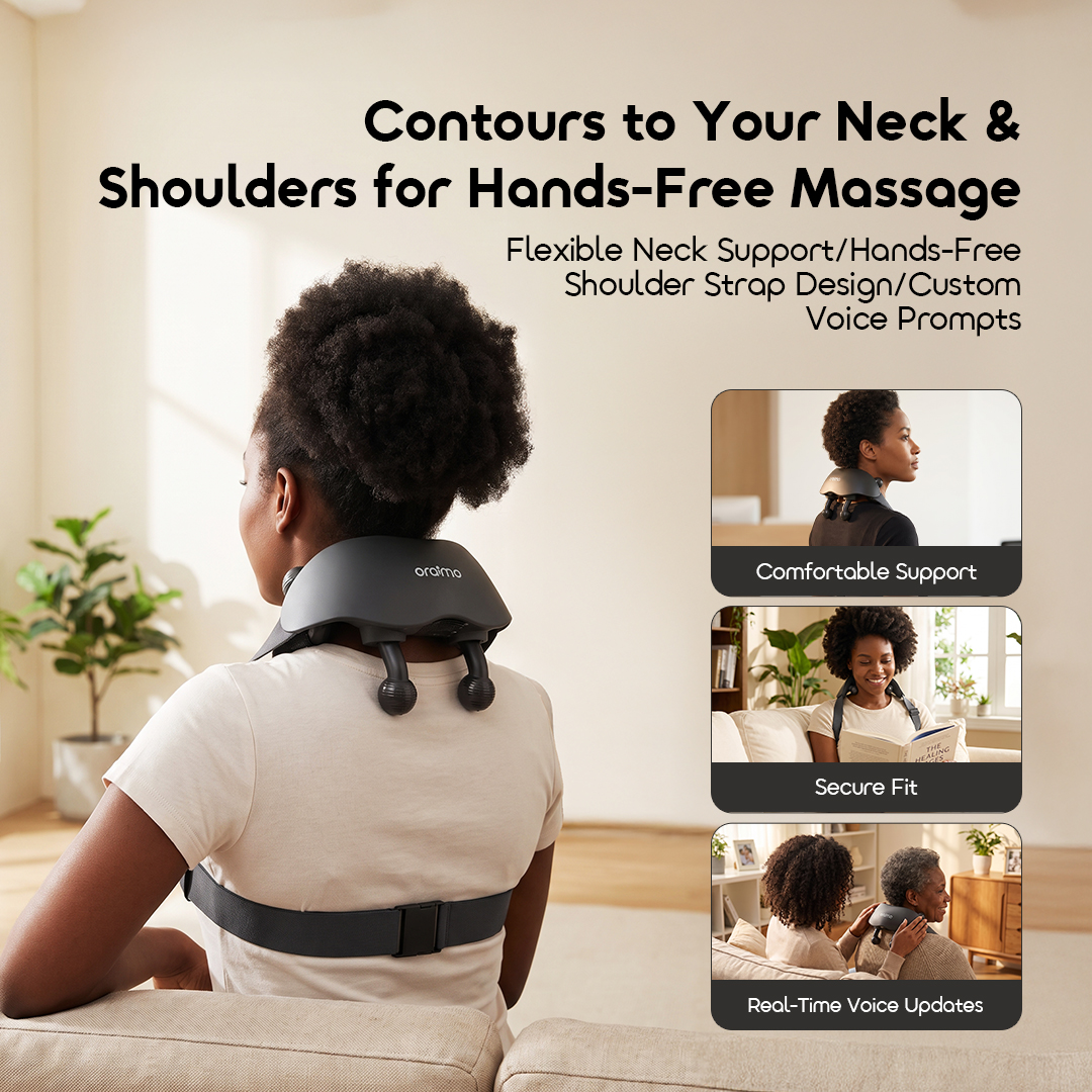oraimo NeckEase Neck & Shoulder Massager – 3 Heat Levels & Hands-Free Fit