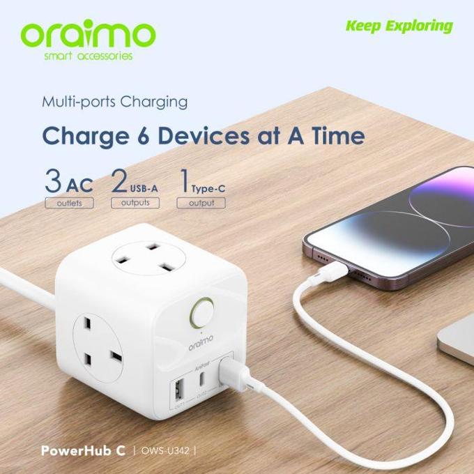 Oraimo PowerHub C OWS-342 - Rallonge Multiprise Cube 6 En 1 - Câble 1,5  Mètres - Prix pas cher