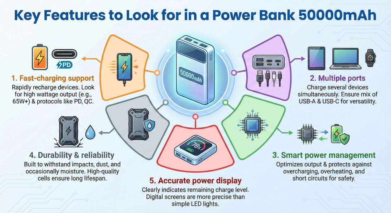 An infographic to look for in a power bank 50000mAh An infographic to look for in a power bank 50000mAh