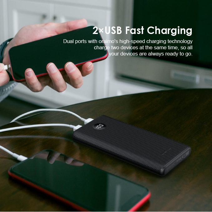 Oraimo Powerbank 10000 mAh 11mm Slim, Fast Charging, Power Display