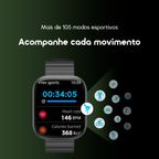 oraimo Watch 6 Relógio inteligente com monitor de ritmo cardíaco e oxigénio no sangue com ecrã TFT de 2,04"