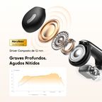 OpenSnap N2 Auscultadores sem fios de carregamento rápido com graves profundos e design aberto