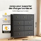 NoirDresser Commode de Rangement 9 Tiroirs Grande Capacité – Cadre en Acier