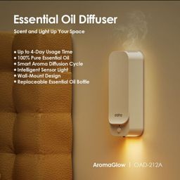 AROMAGLOW WATERLESS WALL-MOUNTED AROMATHERAPY DIFFUSER.