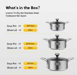 TRI-PLY SET DURABLE VERSATILE STAINLESS STEEL COOKWARE