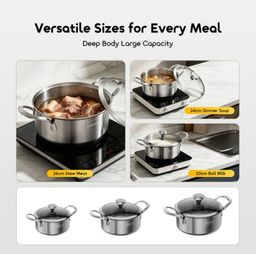 TRI-PLY SET DURABLE VERSATILE STAINLESS STEEL COOKWARE