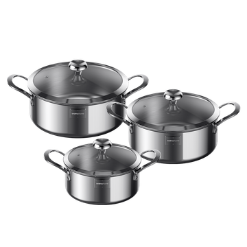 Tri-Ply Set Sturdy Spacious Stainless Steel Cookware Set(3pcs)