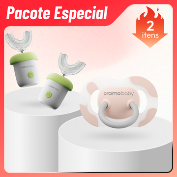 Baby CalmEase& BabyBrush Kit: Chupeta de silicone de qualidade alimentar e escova de dentes elétrica para bebé com 3 modos de limpeza.