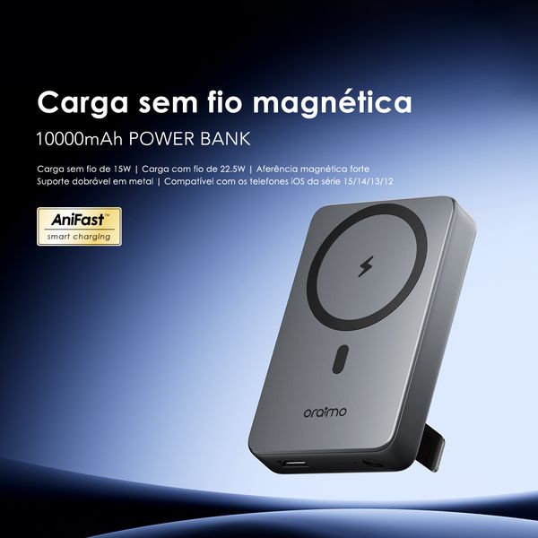 MagPower 15 Power Bank de 10000mAh com Carregamento Sem Fio e com Fio