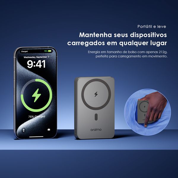 MagPower 15 Power Bank de 10000mAh com Carregamento Sem Fio e com Fio