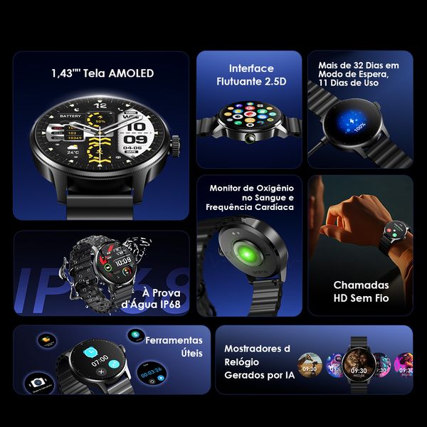 Watch 5R Pro 1.43" AMOLED 2.5D Floating Interface IP68 Smart Watch